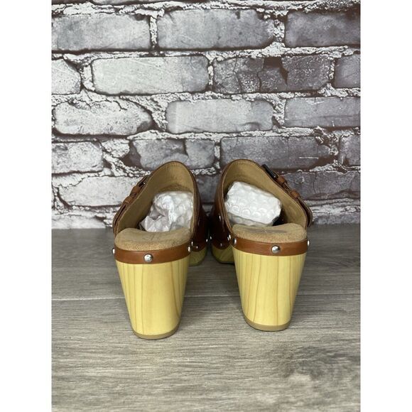 Clarks Artisan Brown Leather Round Toe Strap Stud Heel Shoes Women Sz 6M US/36EU - Picture 4 of 16